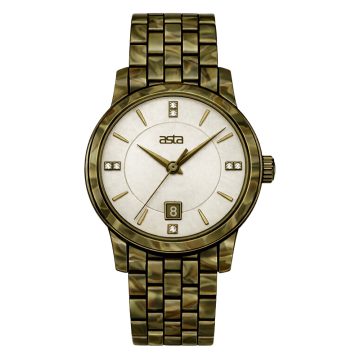 asta-Women Acetate Japan Quartz Watch Antique Olive 4701-Acetate Strap
