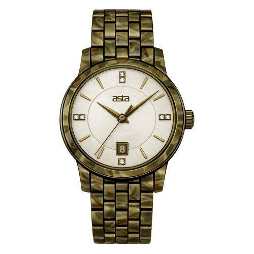 asta-Women Acetate Japan Quartz Watch Antique Olive 4701-Acetate Strap