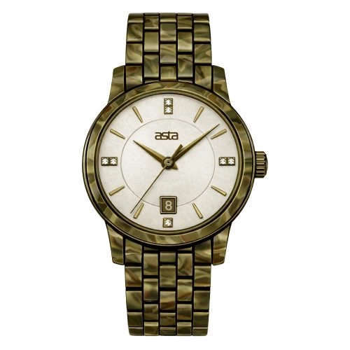 Reloj de cuarzo «asta-Women» de acetato, fabricado en Japón, color oliva antiguo, 4701, con correa de acetato