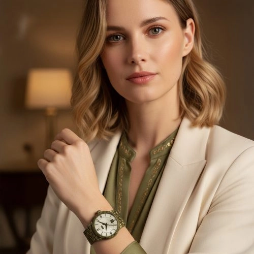 Reloj de cuarzo «asta-Women» de acetato, fabricado en Japón, color oliva antiguo, 4701, con correa de acetato