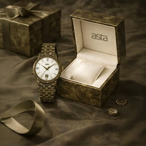 Reloj de cuarzo «asta-Women» de acetato, fabricado en Japón, color oliva antiguo, 4701, con correa de acetato
