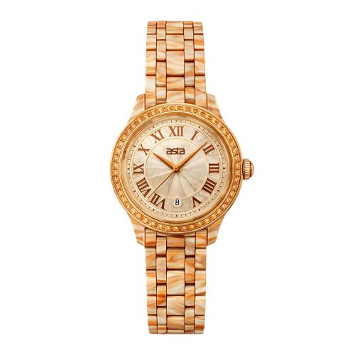 asta-Women Acetate Japan Quartz Watch Golden Sand Marble 4801-Acetate Strap