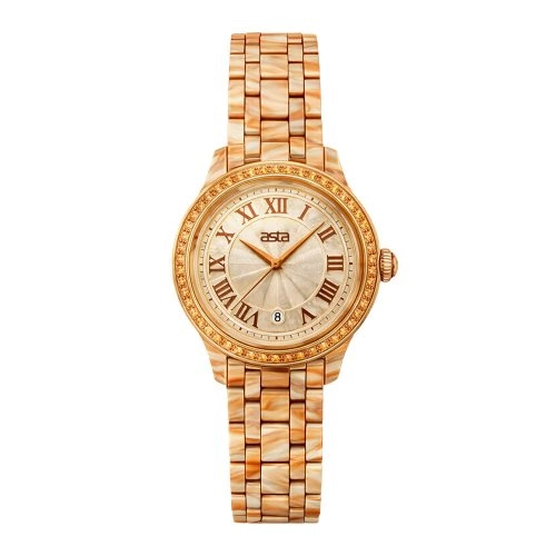 asta-Women Acetate Japan Quartz Watch Golden Sand Marble 4801-Acetate Strap