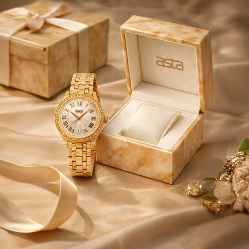 asta-Women Acetate Japan Quartz Watch Golden Sand Marble 4801-Acetate Strap
