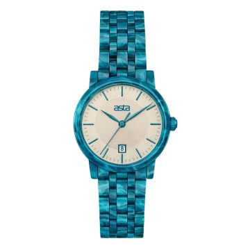 asta-Women Acetate Japan Quartz Watch Lake Blue Swirl 4601-Acetate Strap