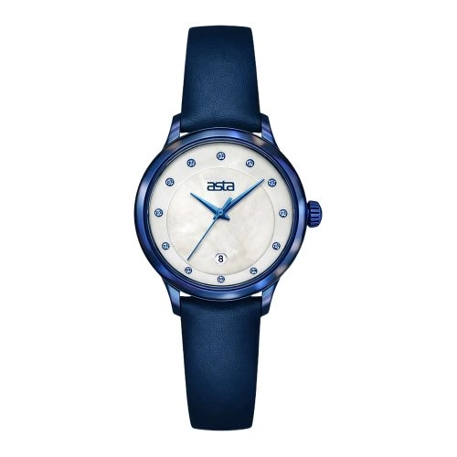 asta-Women Acetate Japan Quartz Watch Royal Electric Blue 5101-Leather Strap