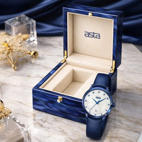 asta-Women Acetate Japan Quartz Watch Royal Electric Blue 5101-Leather Strap