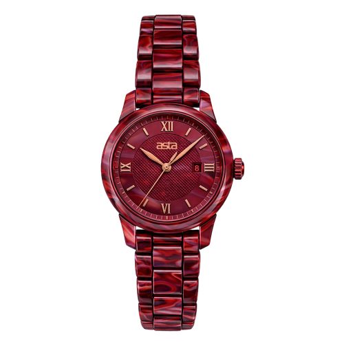 asta-Women Acetate Japan Quartz Watch Crimson Swirl 5201-Acetate Strap