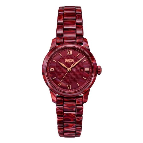 asta-Women Acetate Japan Quartz Watch Crimson Swirl 5201-Acetate Strap