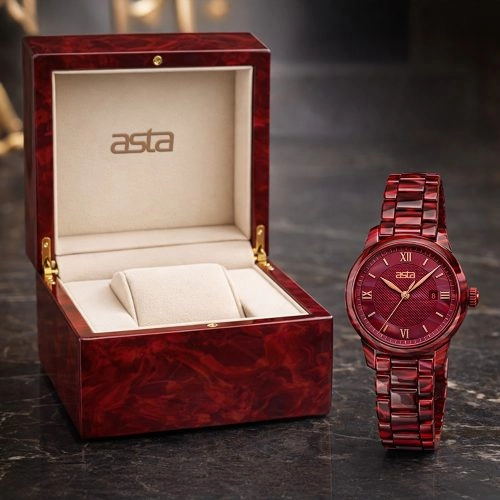 asta-Women Acetate Japan Quartz Watch Crimson Swirl 5201-Acetate Strap