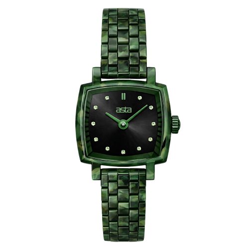 asta-Women Acetate Japan Quartz Watch Deep Olive Swirl 5501-Acetate Strap