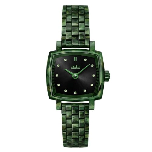 asta-Women Acetate Japan Quartz Watch Deep Olive Swirl 5501-Acetate Strap