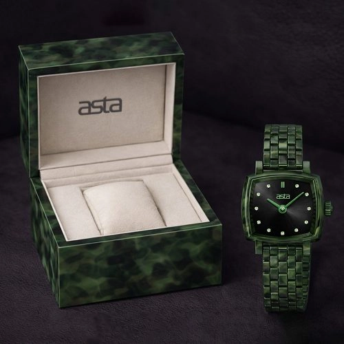 asta-Women Acetate Japan Quartz Watch Deep Olive Swirl 5501-Acetate Strap