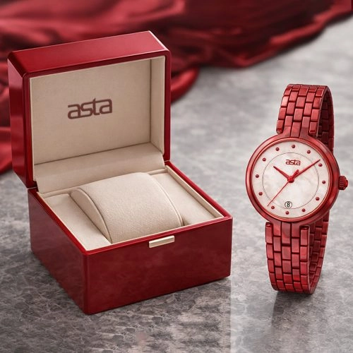 asta-Women Acetate Japan Quartz Watch Crimson Glow 5701-Acetate Strap