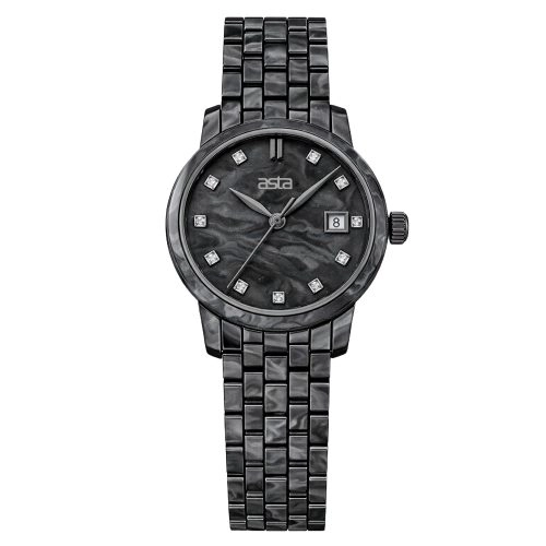 Reloj de cuarzo «asta-Women Acetate Japan» en mármol «Obsidian Phantom», 5901, con correa de acetato