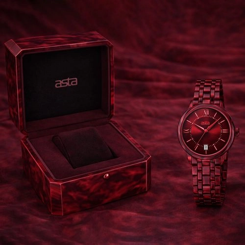 asta-Women Acetate Japan Quartz Watch Crimson Phantom Marble 6101-Acetate Strap