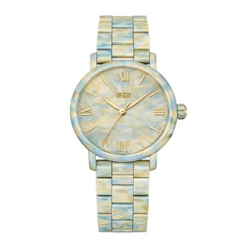 asta-Women Acetate Japan Quartz Watch Creamy Teal Swirl 6401-Acetate Strap