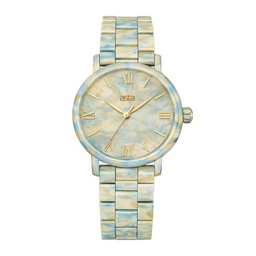 asta-Women Acetate Japan Quartz Watch Creamy Teal Swirl 6401-Acetate Strap