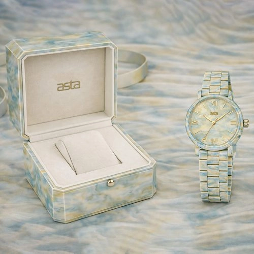 asta-Women Acetate Japan Quartz Watch Creamy Teal Swirl 6401-Acetate Strap