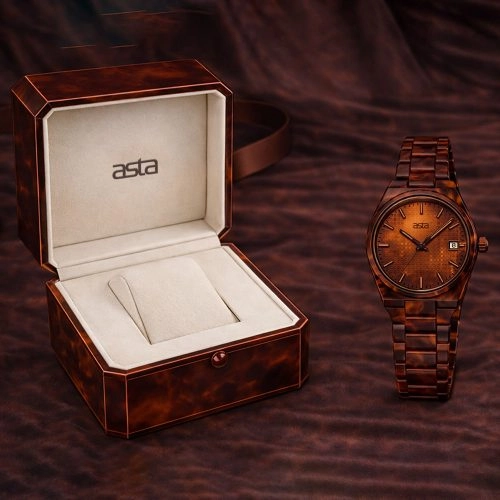 asta-Women Acetate Japan Quartz Watch Dark Caramel Phantom 6601-Acetate Strap