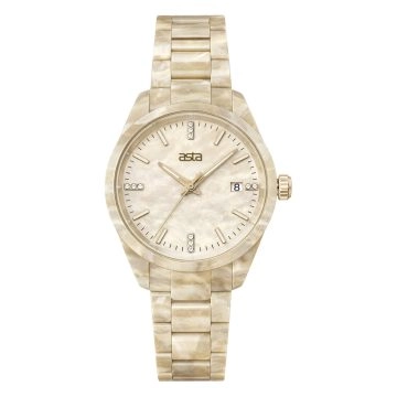 asta-Women Acetate Japan Quartz Watch Champagne Amber Swirl 6701-Acetate Strap
