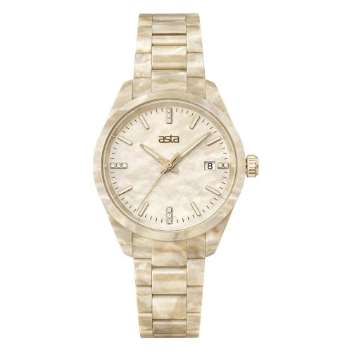 asta-Women Acetate Japan Quartz Watch Champagne Amber Swirl 6701-Acetate Strap