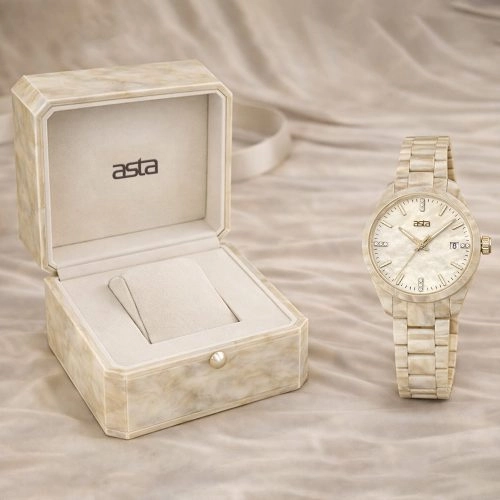 asta-Women Acetate Japan Quartz Watch Champagne Amber Swirl 6701-Acetate Strap