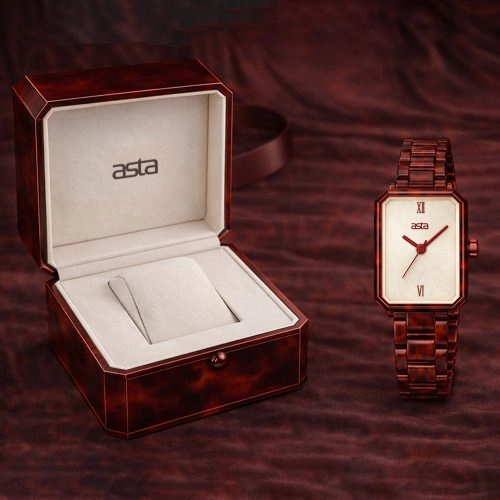 asta-Women Acetate Japan Quartz Watch Crimson Amber Swirl 6801-Acetate Strap