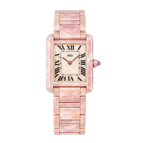 asta-Women Acetate Japan Quartz Watch Peach Obsidian Swirl 0302-Acetate Strap