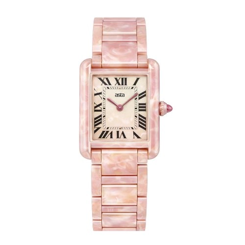 asta-Women Acetate Japan Quartz Watch Peach Obsidian Swirl 0302-Acetate Strap