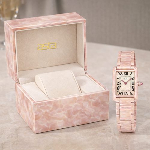 asta-Women Acetate Japan Quartz Watch Peach Obsidian Swirl 0302-Acetate Strap