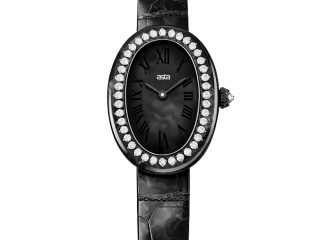 asta-Women Acetate Japan Quartz Watch Obsidian Glam Phantom 0401- Black Leather Strap