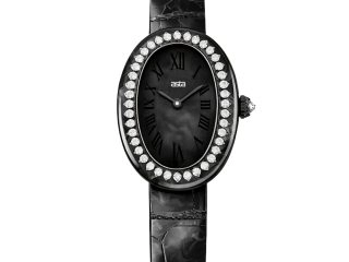 asta-Women Acetate Japan Quartz Watch Obsidian Glam Phantom 0401- Black Leather Strap
