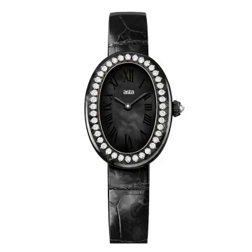 asta-Women Acetate Japan Quartz Watch Obsidian Glam Phantom 0401- Black Leather Strap