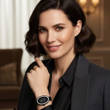 asta-Women Acetate Japan Quartz Watch Obsidian Glam Phantom 0401- Black Leather Strap