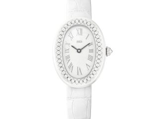 asta-Women Acetate Japan Quartz Watch White Porcelain Swirl 0402- White Leather Strap