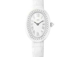 asta-Women Acetate Japan Quartz Watch White Porcelain Swirl 0402- White Leather Strap