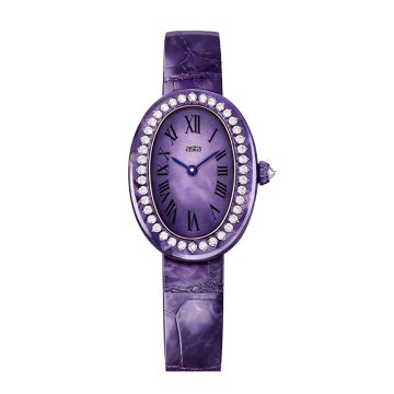 asta-Women Acetate Japan Quartz Watch Amethyst Phantom Swirl 0403- Purple Leather Strap