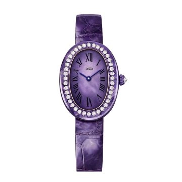 asta-Women Acetate Japan Quartz Watch Amethyst Phantom Swirl 0403- Purple Leather Strap