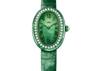 asta-Women Acetate Japan Quartz Watch Jadeite Phantom Swirl 0404- Green Leather Strap