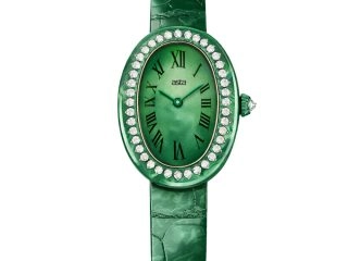 asta-Women Acetate Japan Quartz Watch Jadeite Phantom Swirl 0404- Green Leather Strap