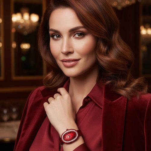 asta-Women Acetate Japan Quartz Watch Scarlet Phantom Swirl 0405- Red Leather Strap