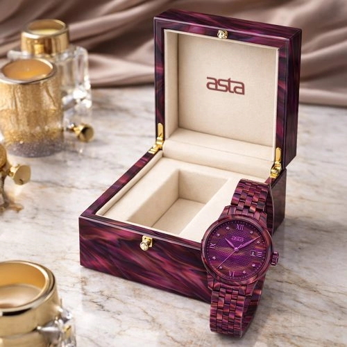 asta-Women Acetate Japan Quartz Watch Amethyst Sunset Swirl 7101-Acetate Strap