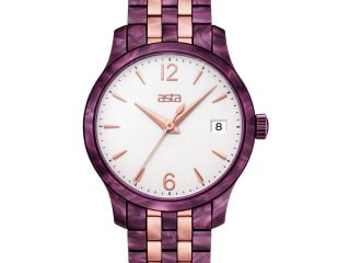 asta-Women Acetate Japan Quartz Watch Sparkling Purple Crystal Gold 7401-Acetate Strap