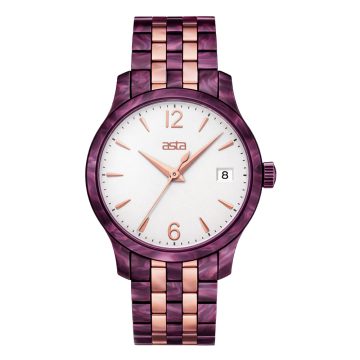 asta-Women Acetate Japan Quartz Watch Sparkling Purple Crystal Gold 7401-Acetate Strap