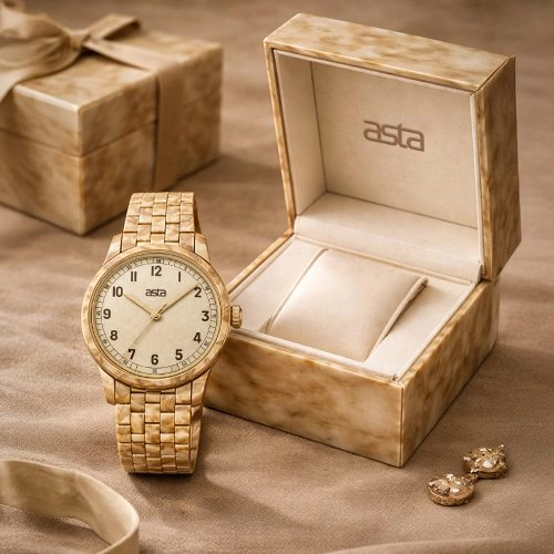 asta-Women Acetate Japan Quartz Watch Golden Amber Swirl 7501-Acetate Strap