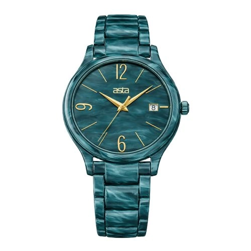 asta-Women Acetate Japan Quartz Watch Malachite Flow Essence 7601-Acetate Strap