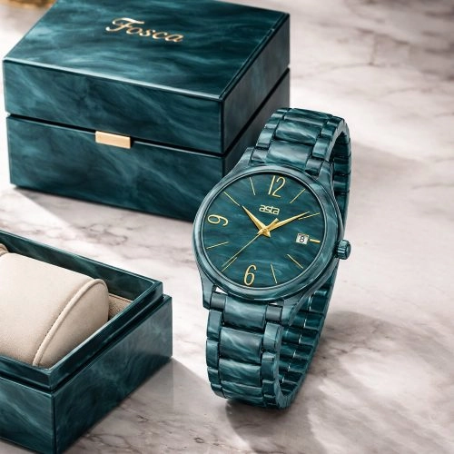 asta-Women Acetate Japan Quartz Watch Malachite Flow Essence 7601-Acetate Strap