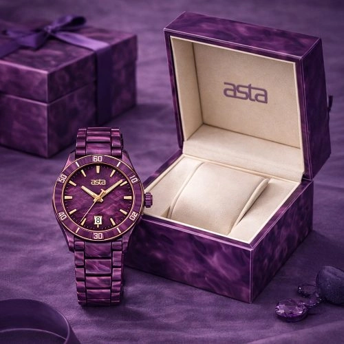 asta-Women Acetate Japan Quartz Watch Purple Obsidian Phantom 7701-Acetate Strap