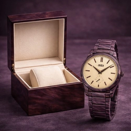 asta-Women Acetate Japan Quartz Watch Walnut Stream Essence 8001-Acetate Strap